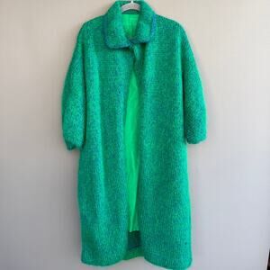 Vintage emerald green & blue mohair sweater swing coat - 50s - 60s - womens L/XL